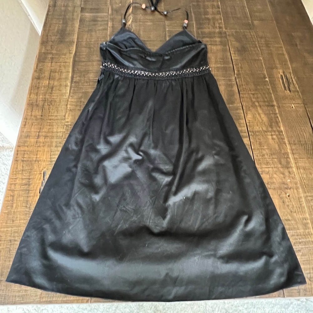 Ann Taylor Sz 0 V-Neck Halter Dress w/ Beading; Tie Neck; Cotton; Lined;Side Zip - Picture 11 of 11